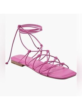 Marc Fisher Monnie Ankle Wrap Leather Pink Flat Sandal - NWT